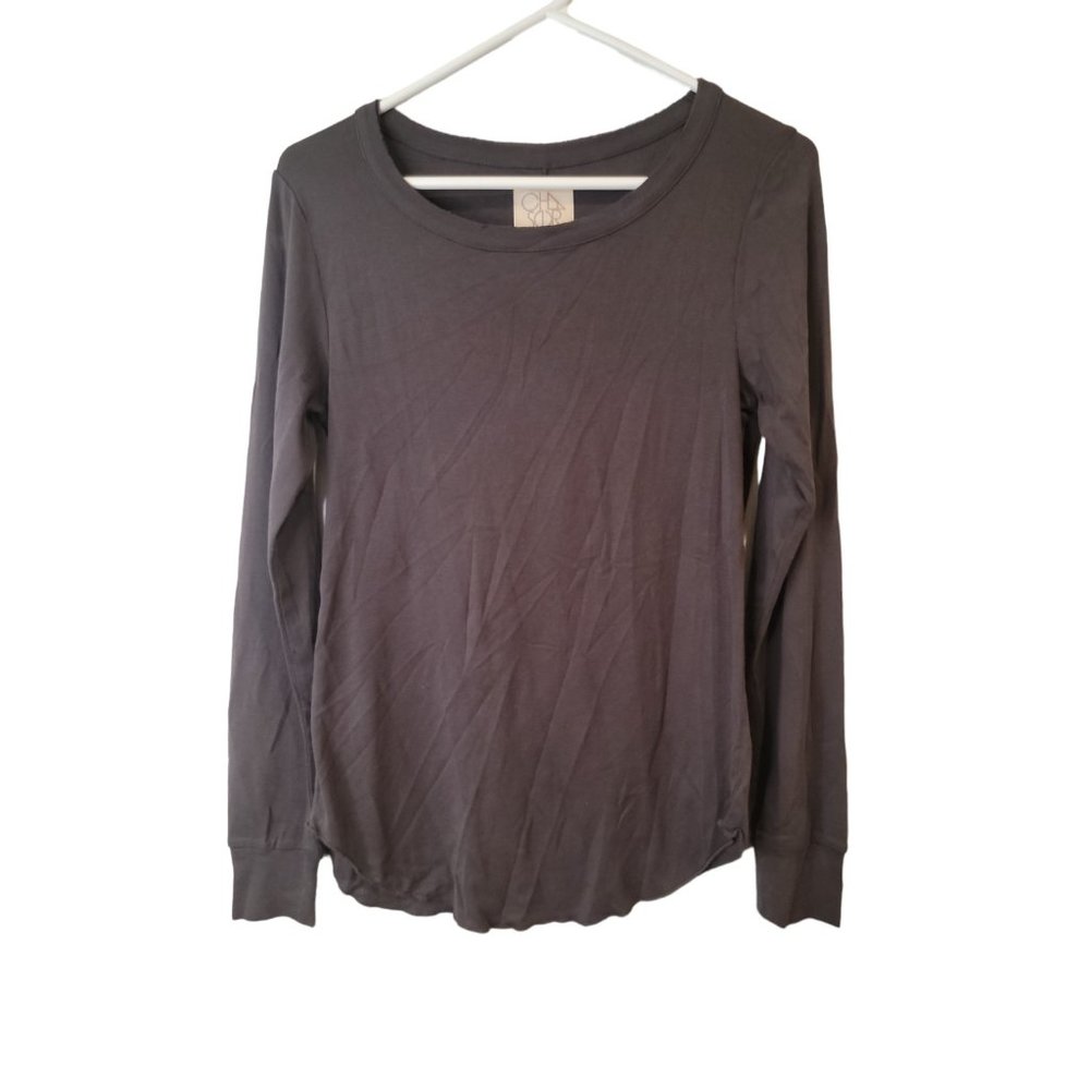 Chaser Medium Womens Top Shirttail Layering Tee Gray Long Sleeve Shirt NWT
